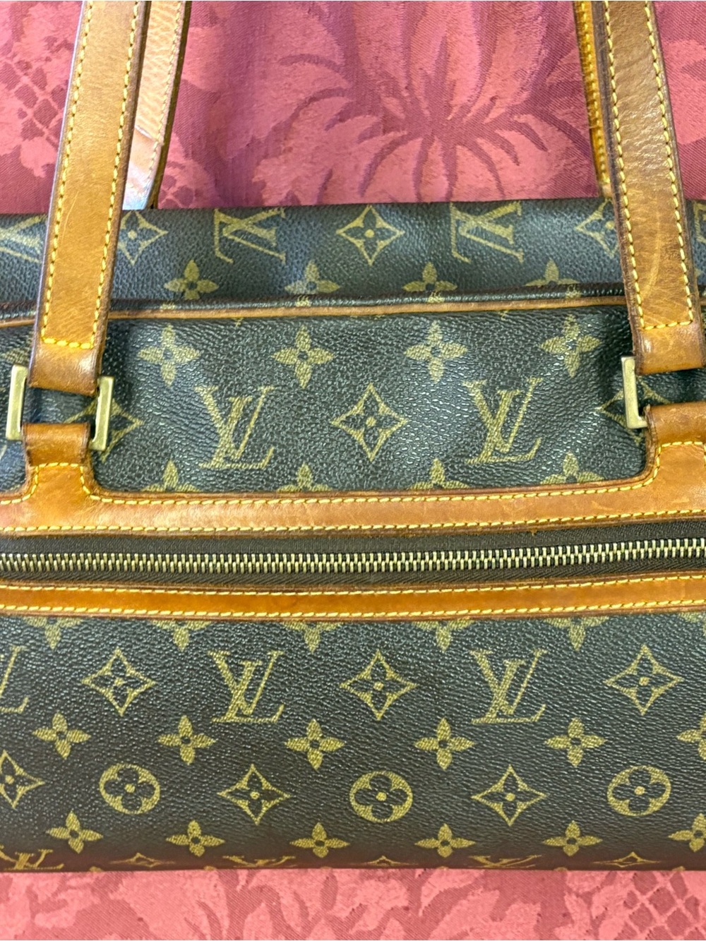 Louis Vuitton Monogram Canvas Shoulder Tote with Tan Trim